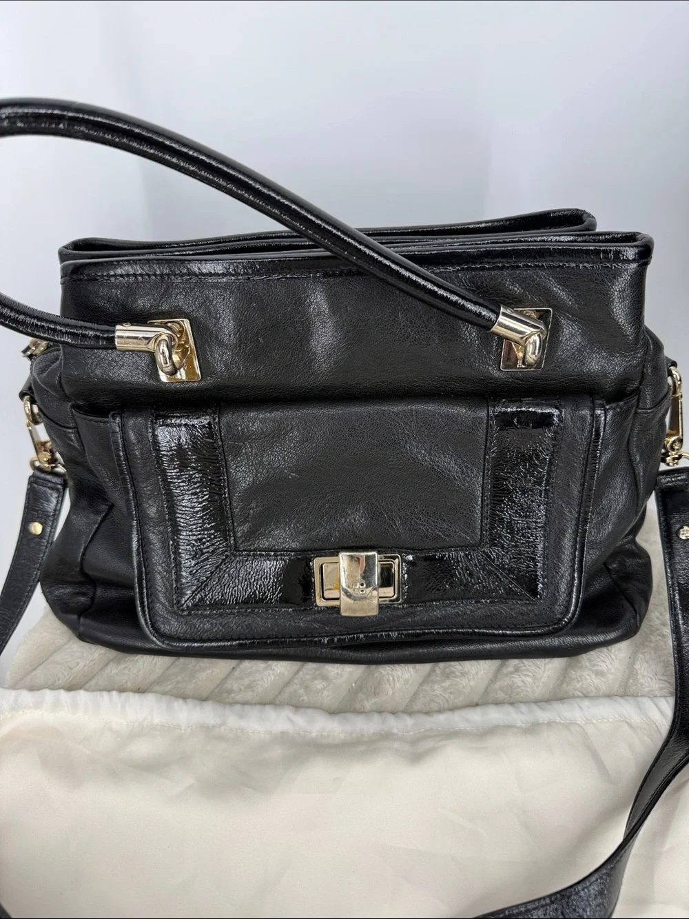 Kate Spade Black Leather Top-Handle Satchel Handbag with crossbody strap